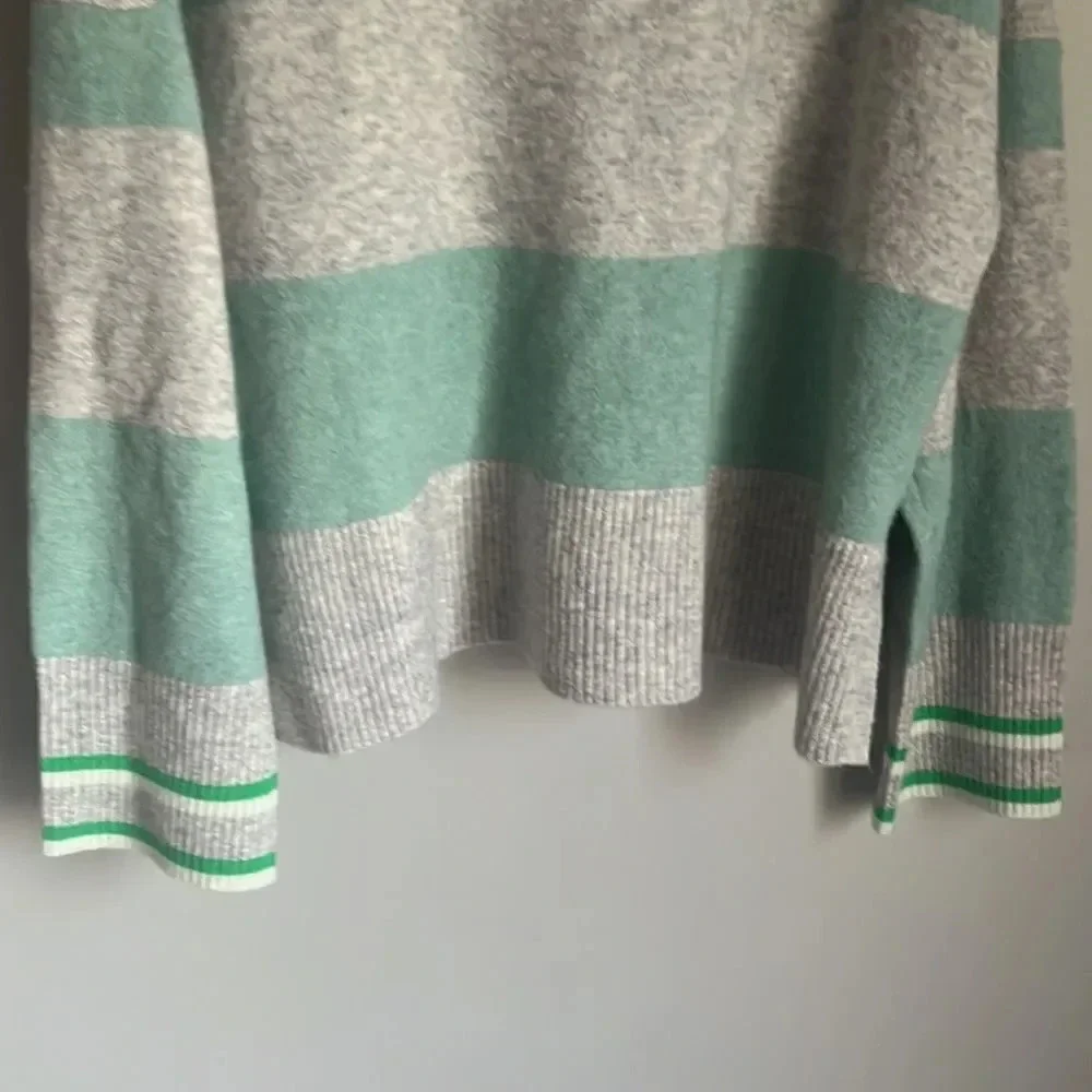 NWT J. Crew Striped Turtleneck Sweater Supersoft Yarn Gray/Blue